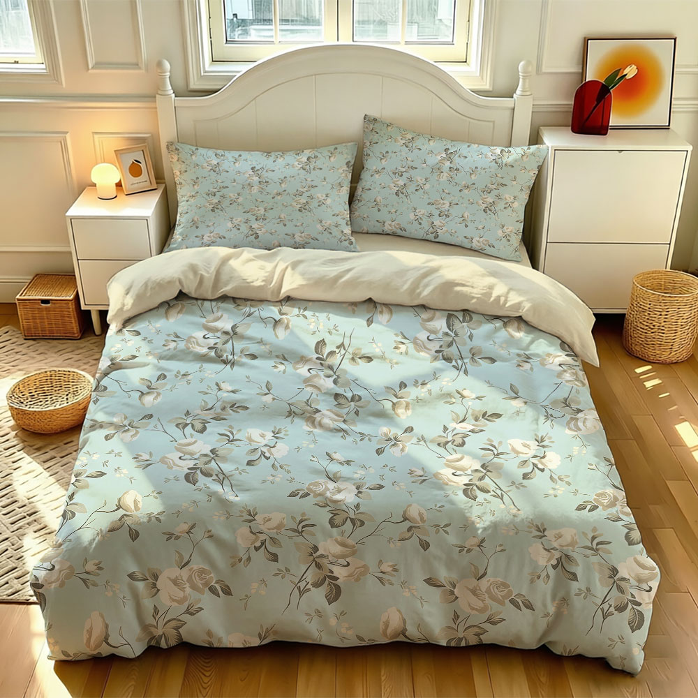 Duvet Insert White - 3PCS Vintage Elegant White Rose Floral