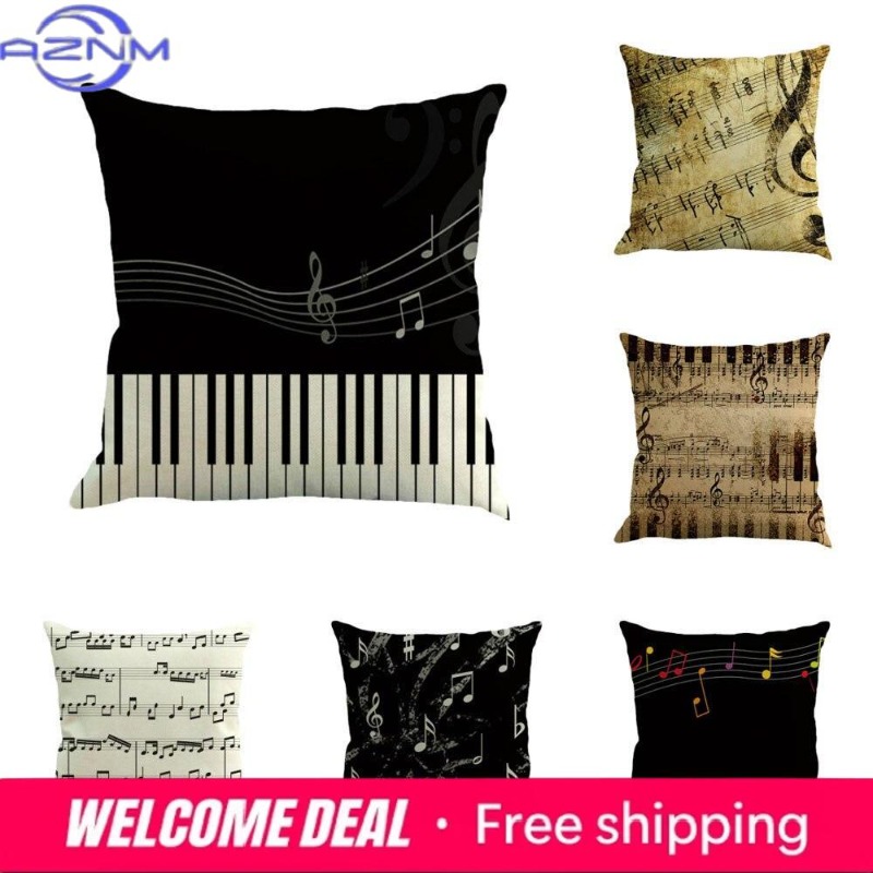 Home Textiles Notes - Square Musical Note Printed Cushion Pillow