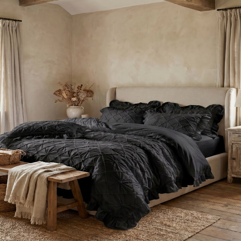 3Pcs White Ruffled Bedding Set - Duvet Insert White review and price