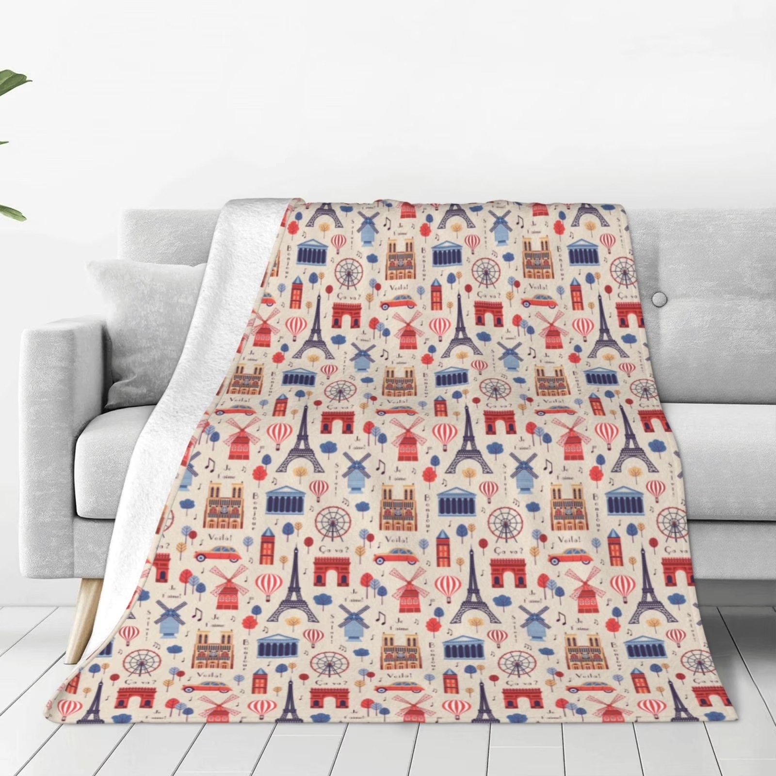 Paris Landmark Print Sherpa Fl - Home Textiles Paris review and price