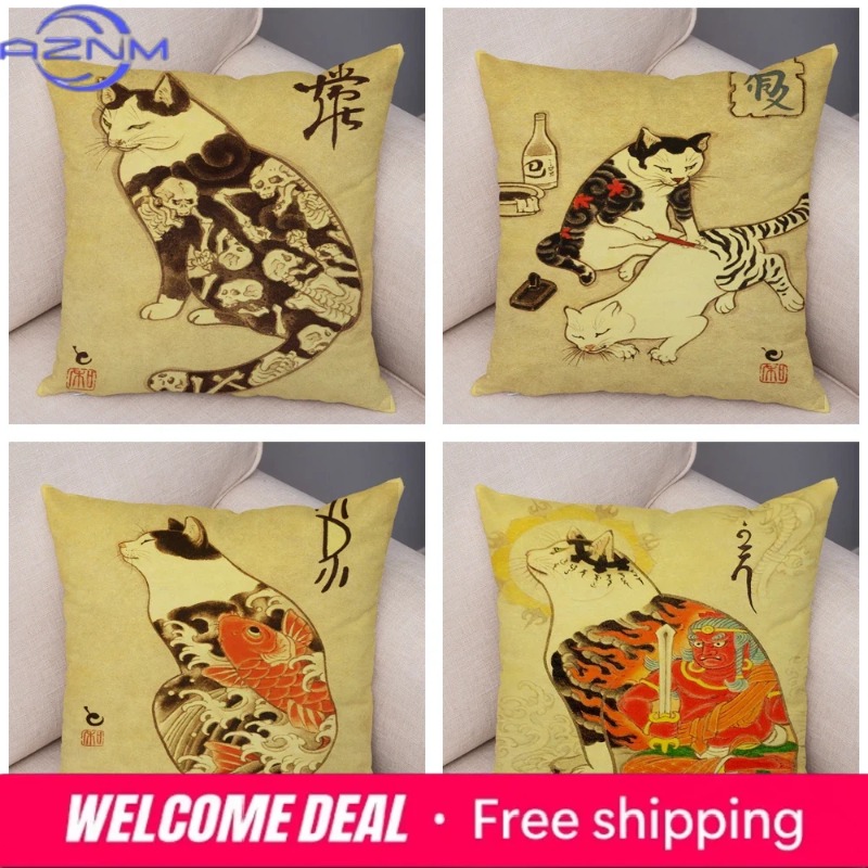 Vintage Japanese Samurai Cat T - Japanese Home Textiles review and price
