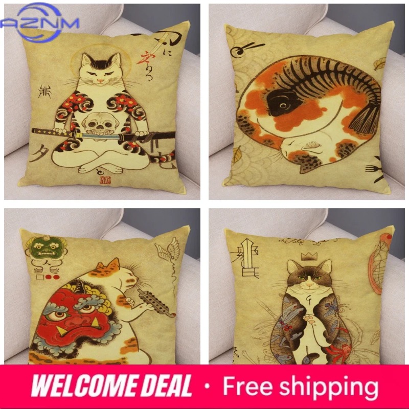 Vintage Japanese Samurai Cat T - Japanese Home Textiles review and price