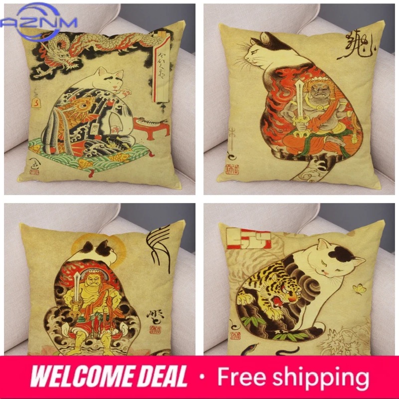 Vintage Japanese Samurai Cat T - Japanese Home Textiles review and price