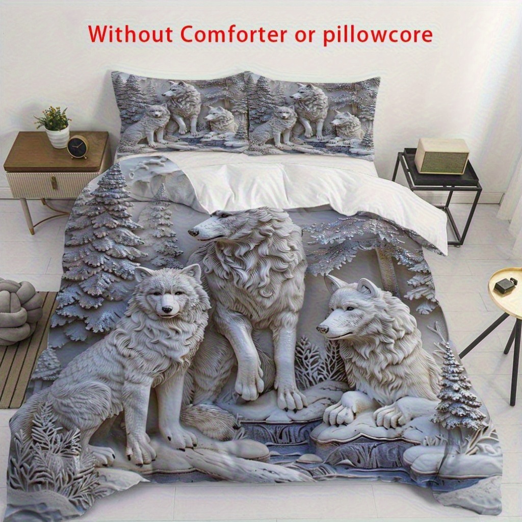 3D White Wolf & Forest Print D - Duvet Insert White review and price