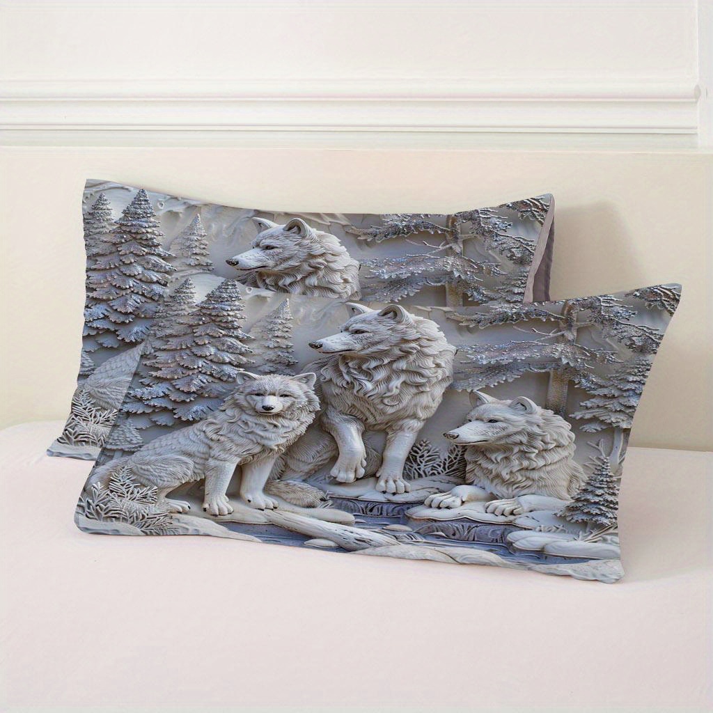 3D White Wolf & Forest Print D - Duvet Insert White review and price